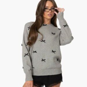 NEW Edikted Bow Oversize Sweater Gray L Ribbon Appliqué